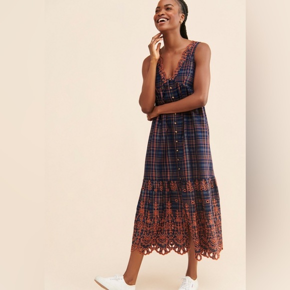 Anthropologie Eyelet Plaid Dress - Picture 4 of 7